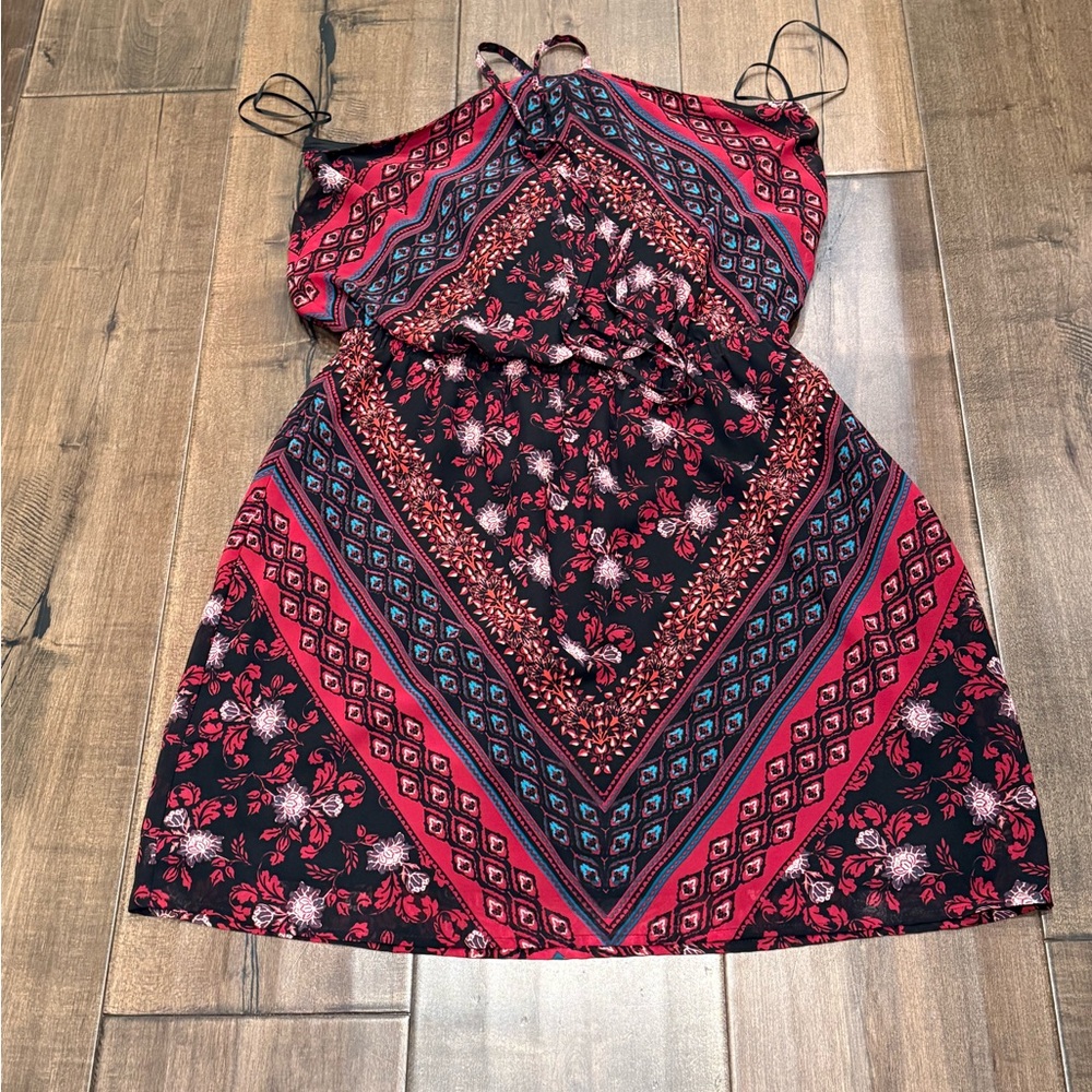 Express Red and Black Floral Casual Dress